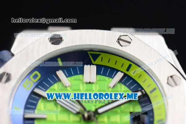 Audemars Piguet Royal Oak Offshore Diver Asia 2813 Automatic Steel Case with Green Dial and Stick Markers Green Rubber Strap (EF) - Click Image to Close